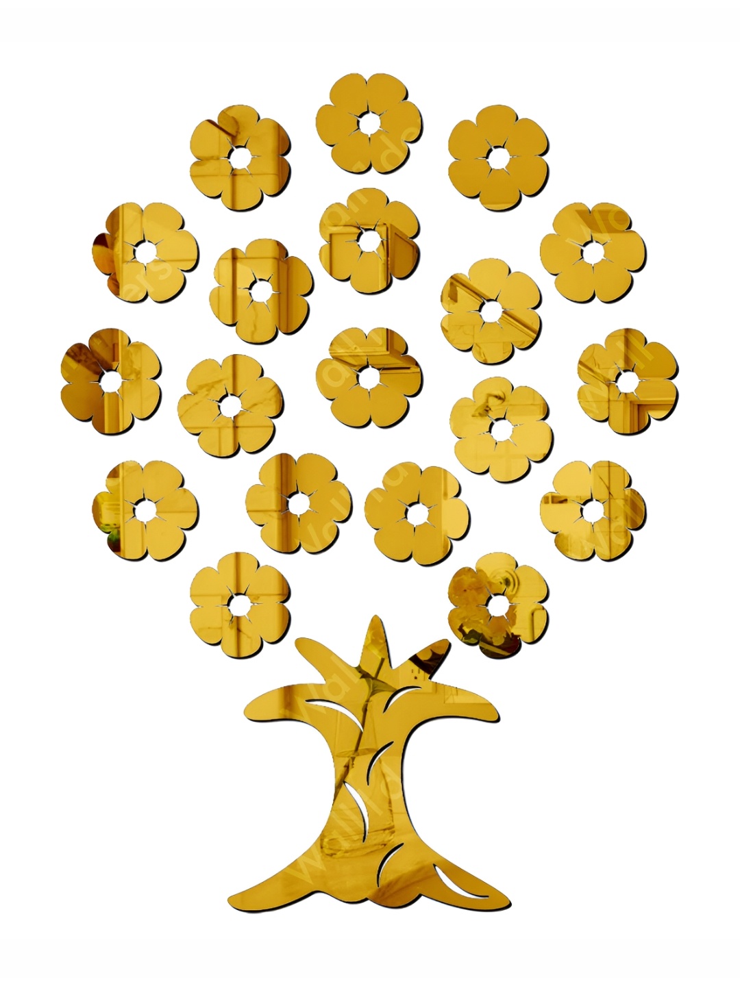 

Wall1ders Gold Toned 20 Pieces Flower Tree Mirror Wall Stickers