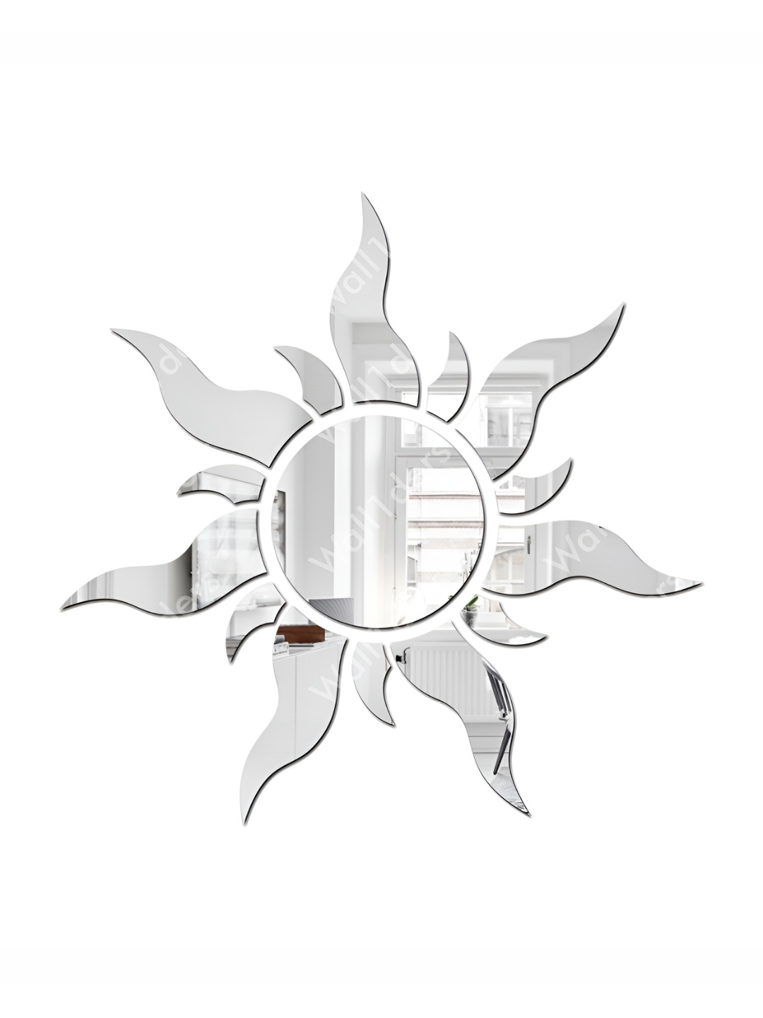 

Wall1ders Silver Toned 15 Pieces Sun Wave Mirror Wall Stickers