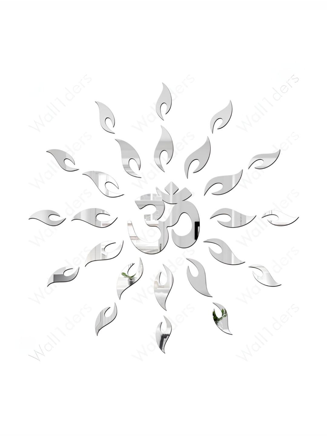 Wall1ders Silver Toned 25 Pieces Om Mandala Mirror Wall Stickers