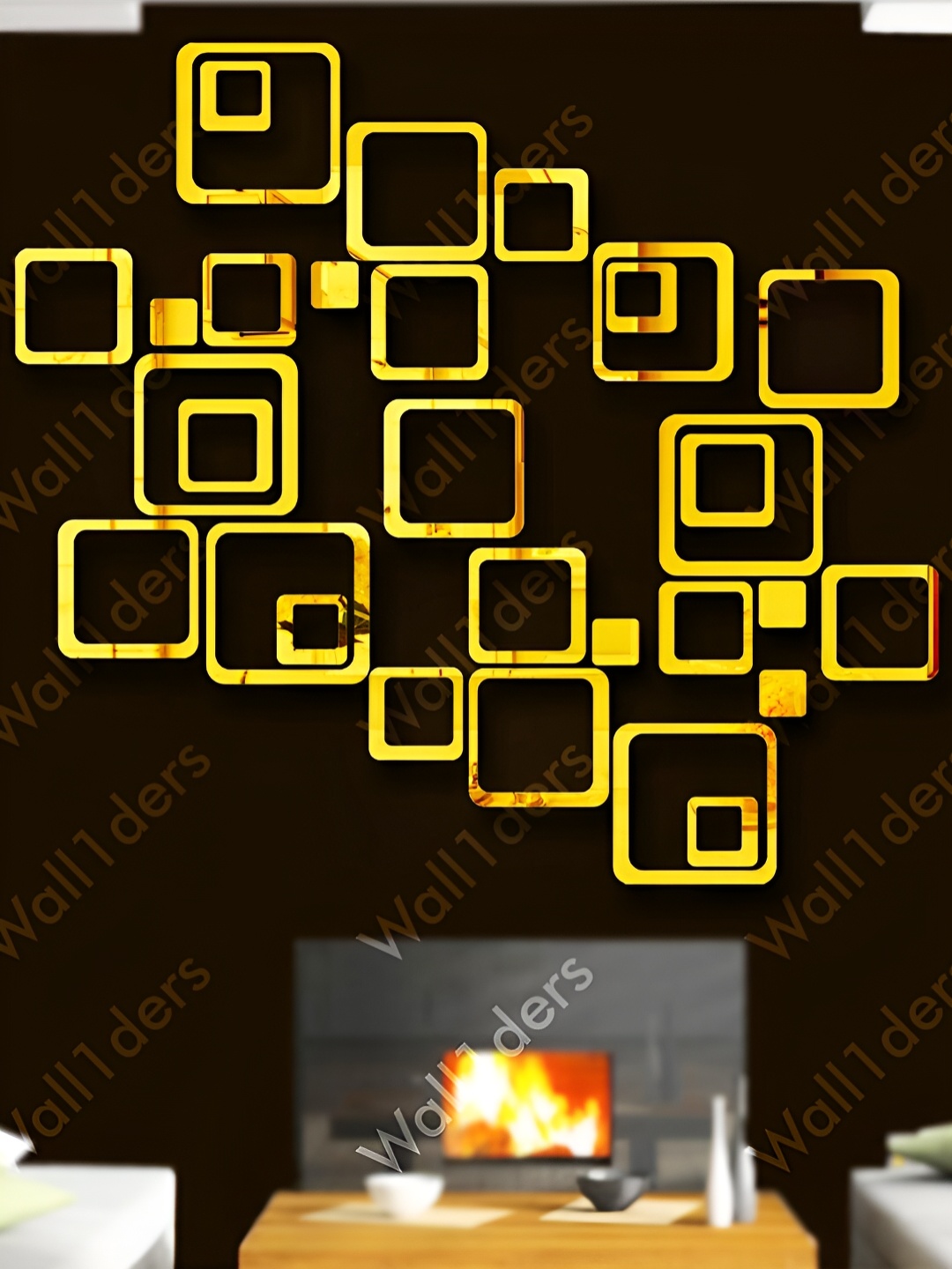 

Wall1ders Gold Toned 30 Pieces Square Mirror Wall Stickers