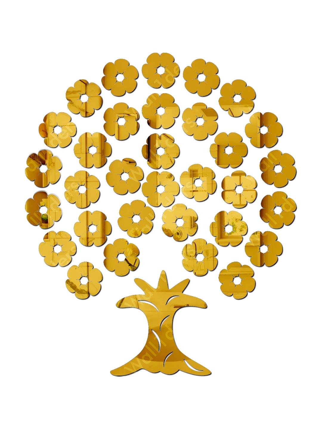 

Wall1ders Gold Toned 32 Pieces Flower Tree Mirror Wall Stickers
