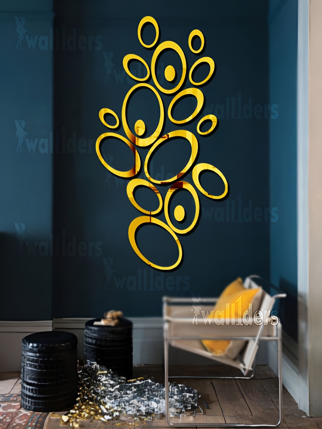 

Wall1ders Gold Toned 18 Pieces Oval Ring Mirror Wall Stickers