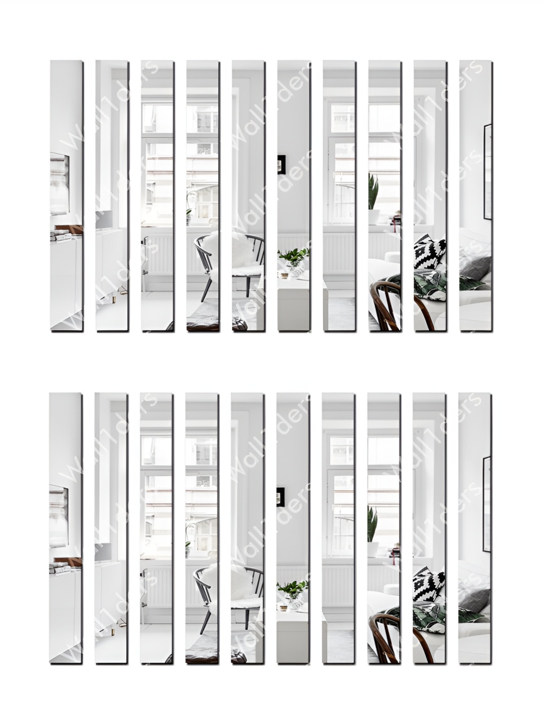 Wall1ders Silver Toned 20 Pieces Strip Design Mirror Wall Stickers