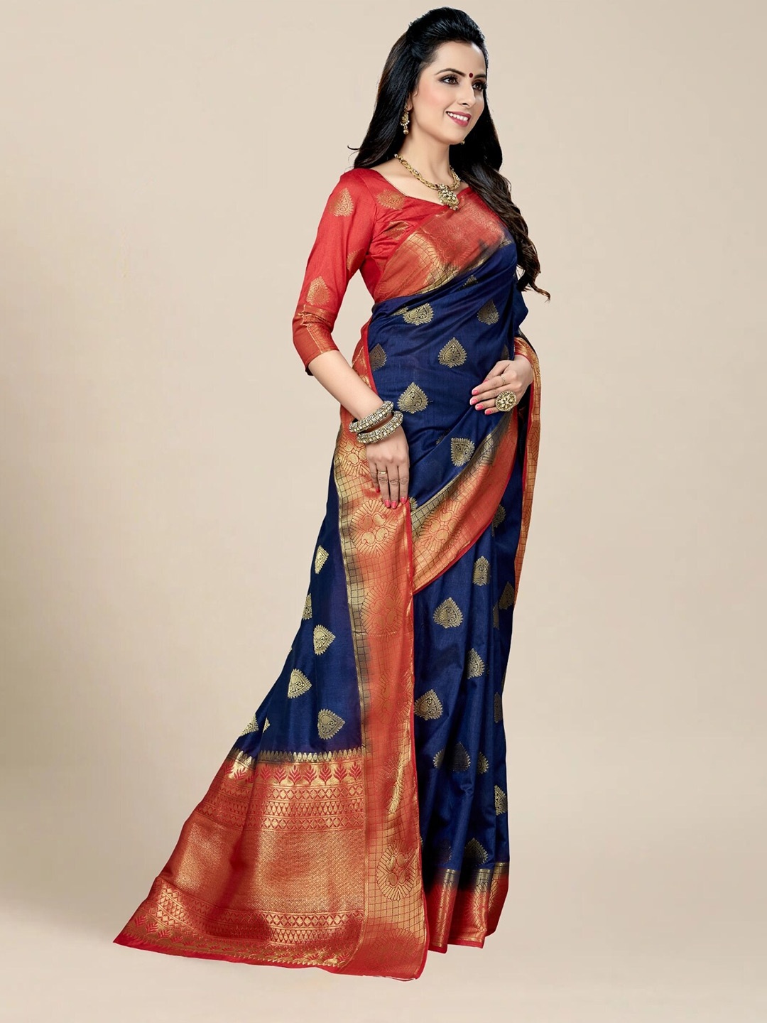 

MAGMINA Paisley Woven Designed Zari Kanjeevaram Saree, Blue