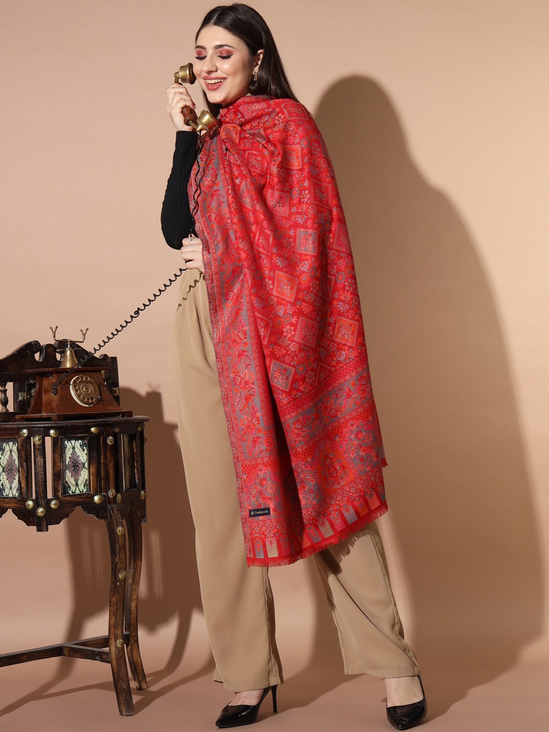 

Pashmoda Woven Designed Shawl, Red