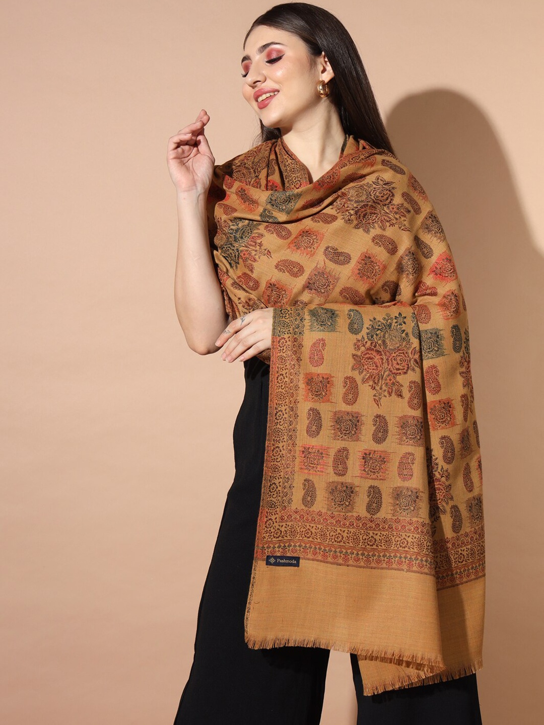 

Pashmoda Paisley Woven Designed Shawl, Mustard