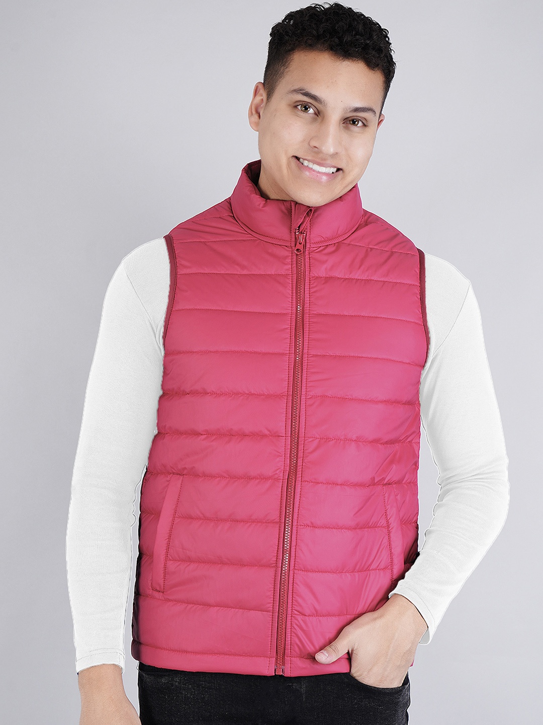 

BESIMPLE Mock Collar Sleeveless Windcheater Padded Jacket, Red