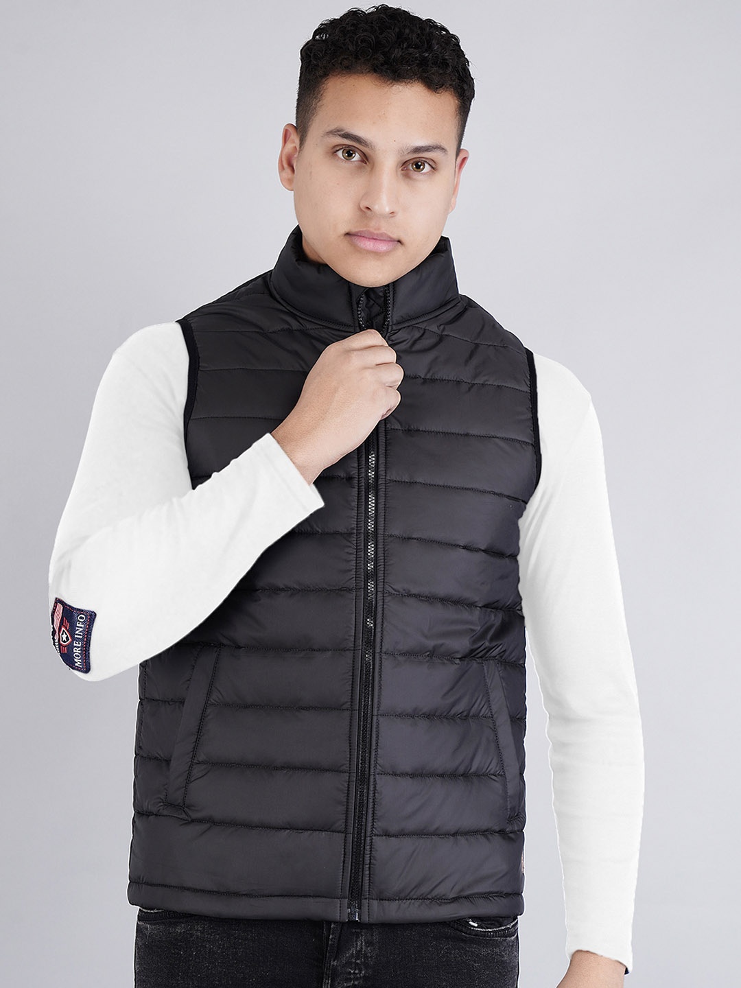 

BESIMPLE Mock Collar Sleeveless Windcheater Padded Jacket, Black