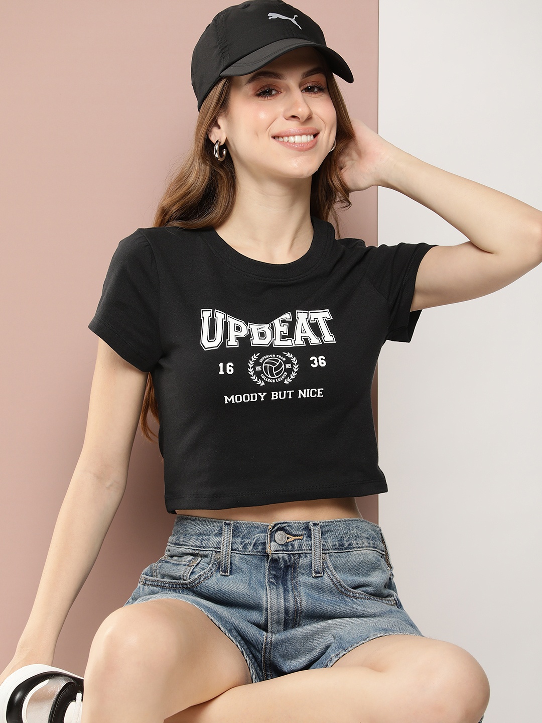 Harvard Women Typography Printed Pure Cotton T-shirt, Black