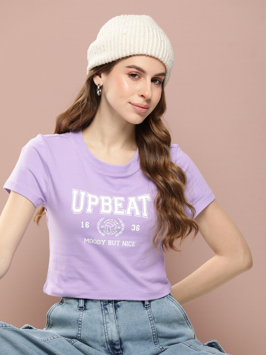 Harvard Women Typography Printed Pure Cotton T-shirt, Lavender