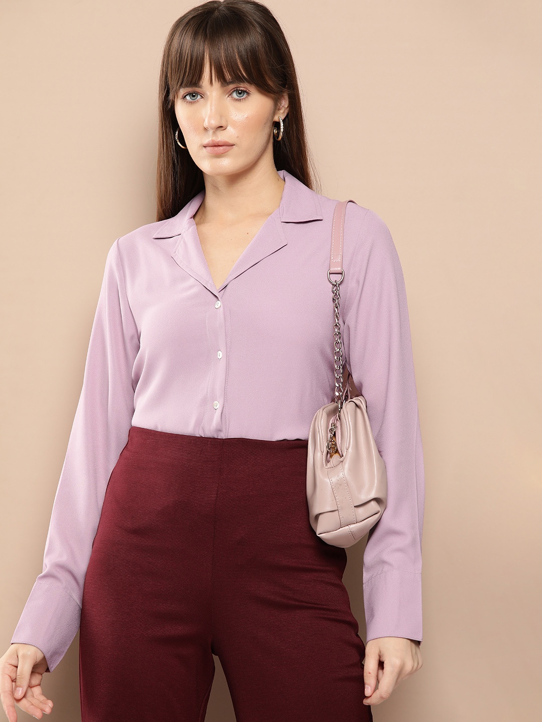 

her by invictus Cuban Collar Formal Shirt, Lavender