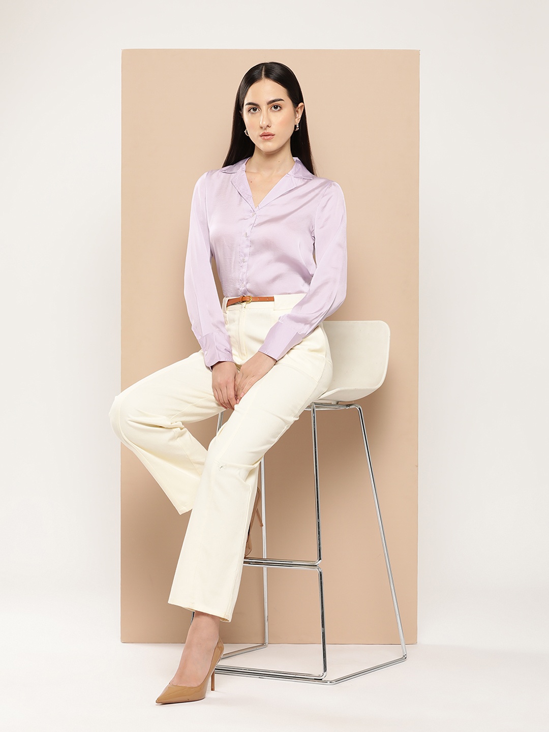 

her by invictus Satin Finish Casual Shirt, Lavender