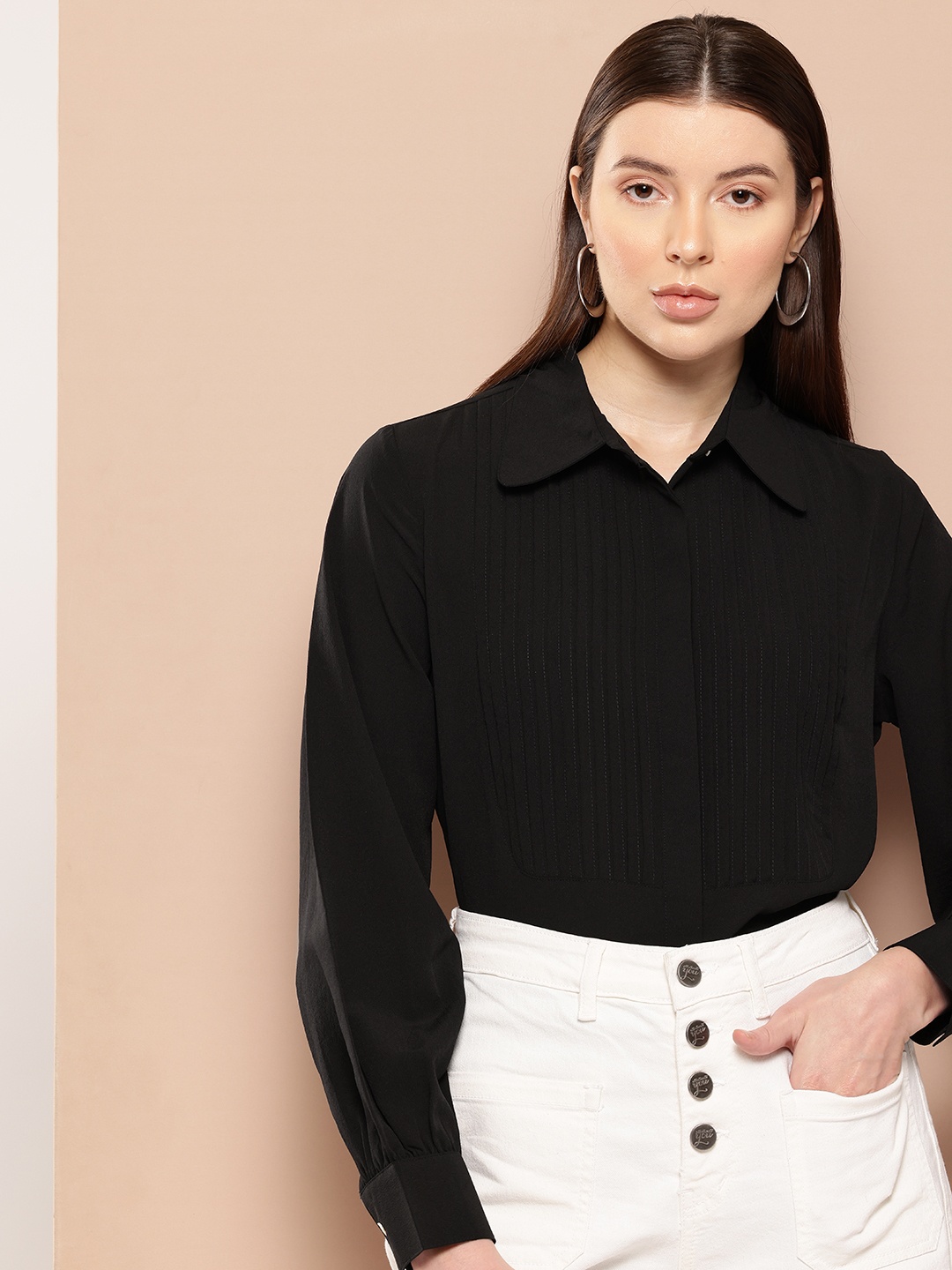 

her by invictus Pintuck Detail Shirt, Black