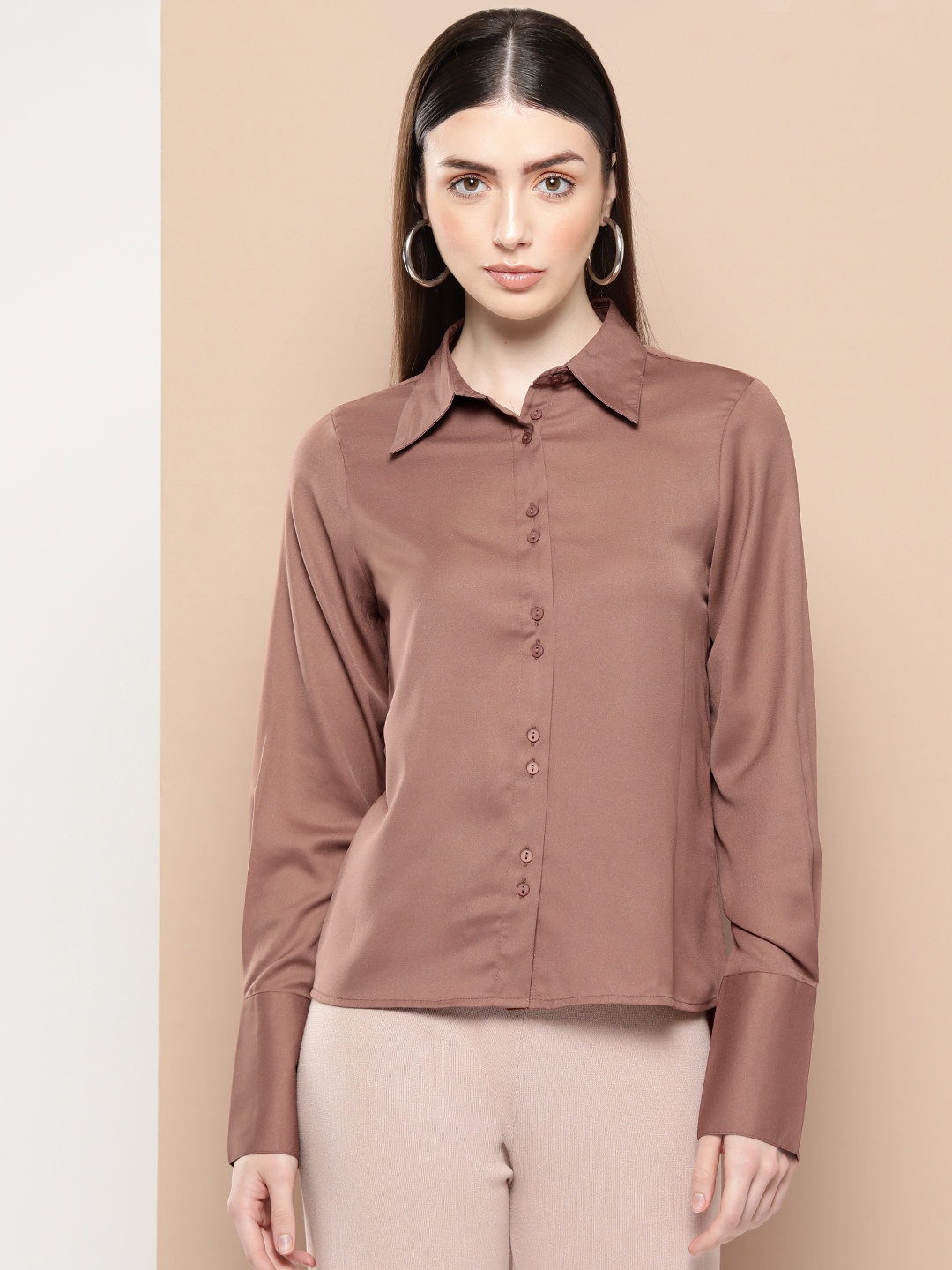 

her by invictus Opaque High-Low Casual Shirt, Brown