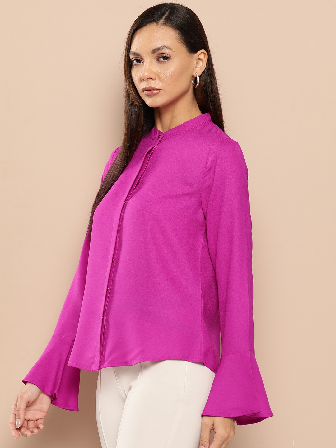 

her by invictus Bell Sleeves Opaque Formal Shirt, Fuchsia