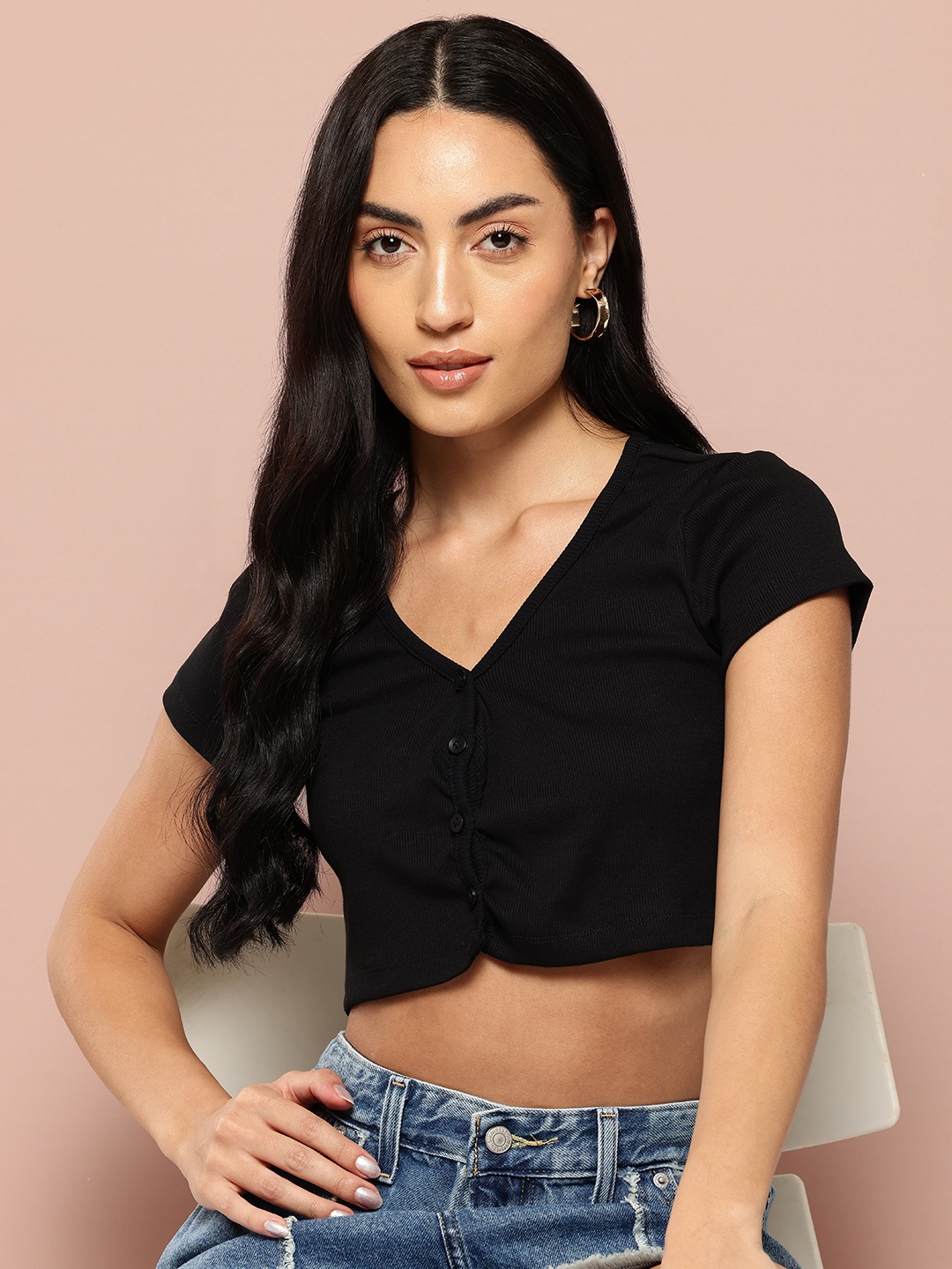 

Harvard Pure Cotton Ribbed Crop Top, Black