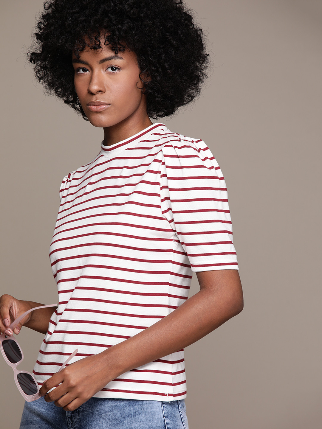 

The Roadster Lifestyle Co. Striped Puff Sleeve Top, White