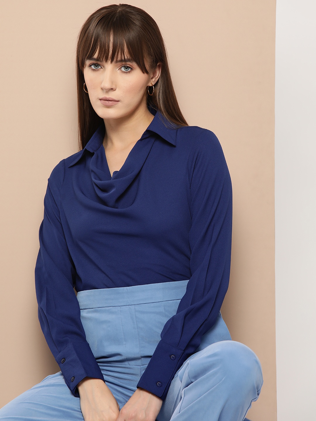

her by invictus Cowl Neck Shirt Style Top, Navy blue