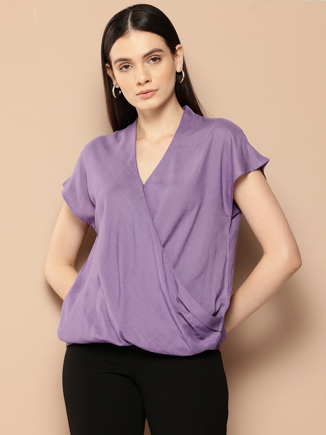 

her by invictus Extended Sleeves Wrap Top, Purple