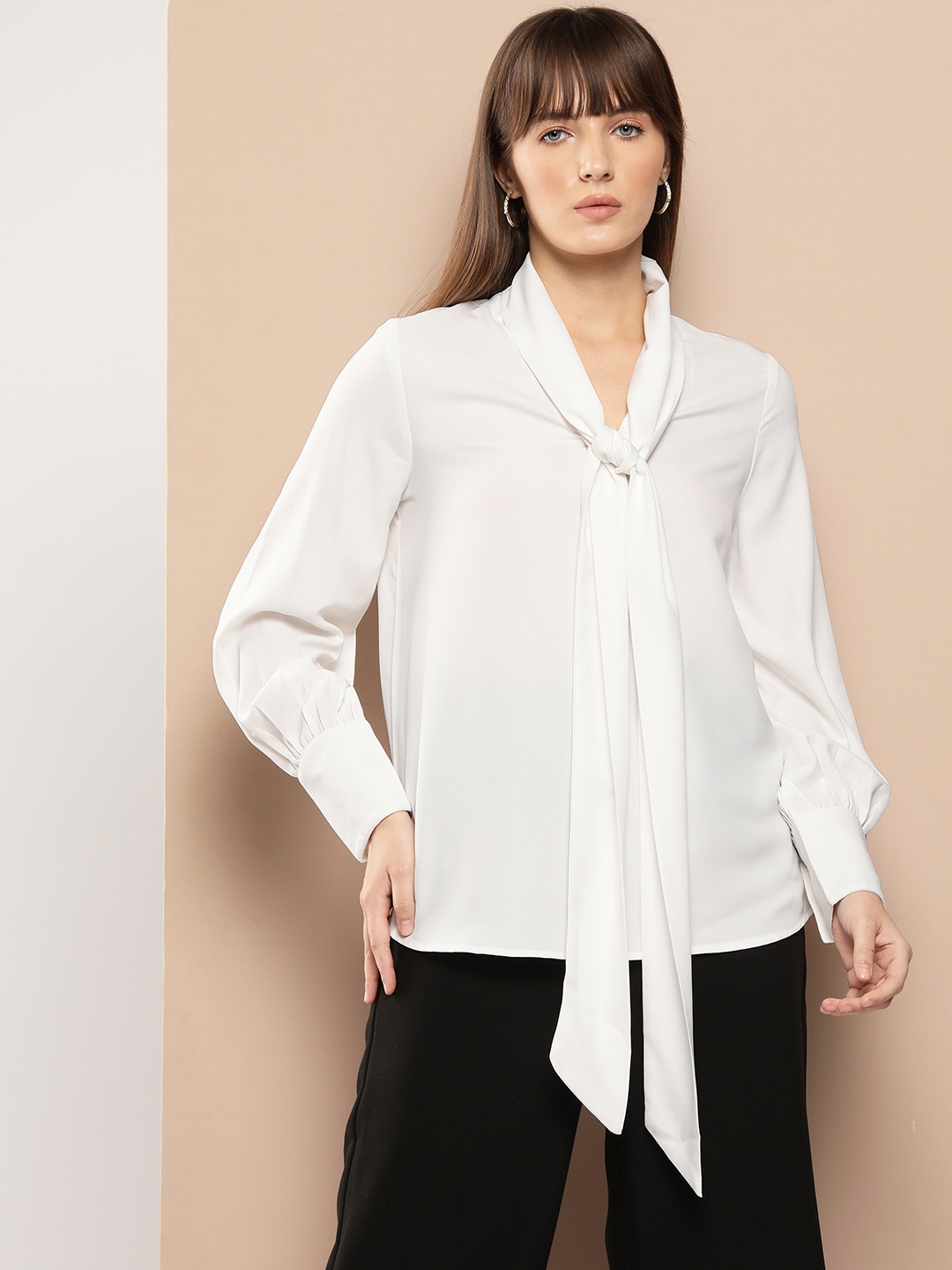 

her by invictus Tie-Up Neck Semiformal Top, White
