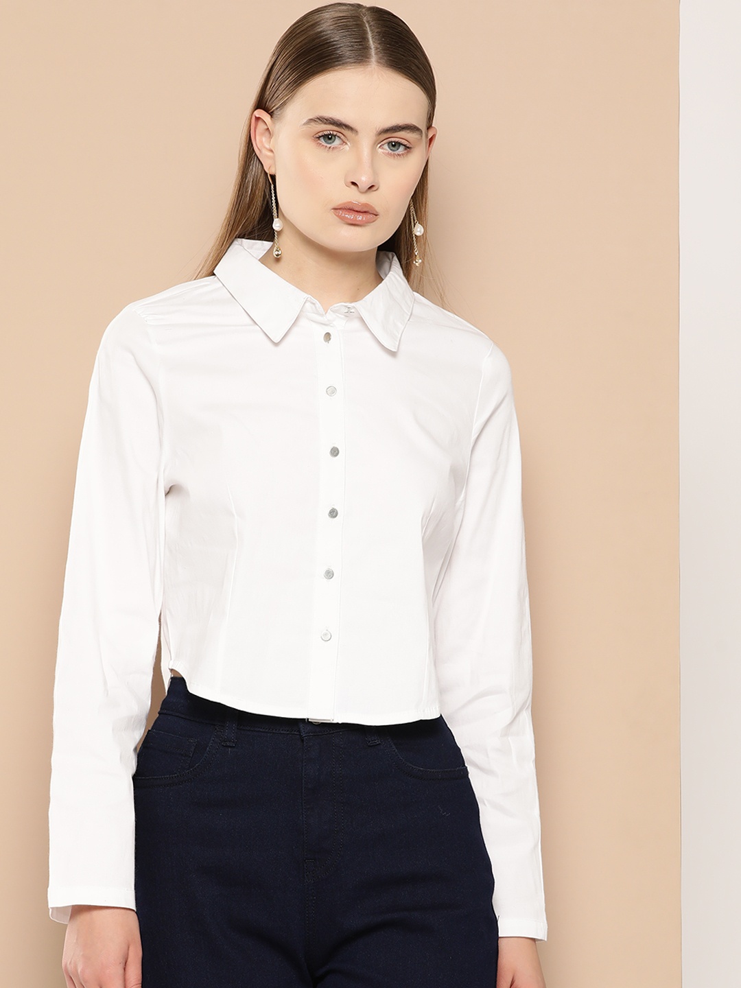 

Chemistry Full Sleeves Crop Casual Shirt, White