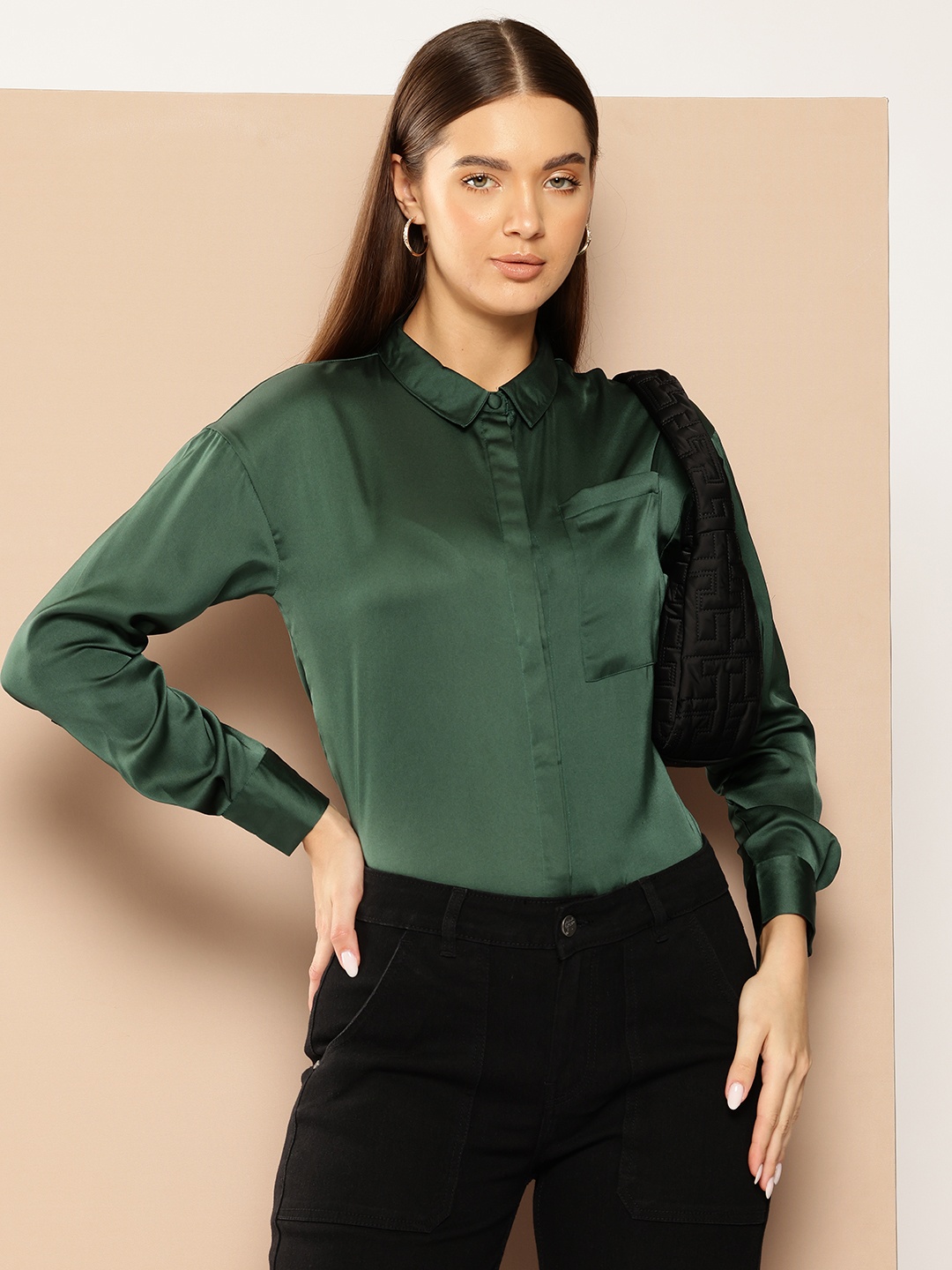 

Chemistry Satin Finish Casual Shirt, Green