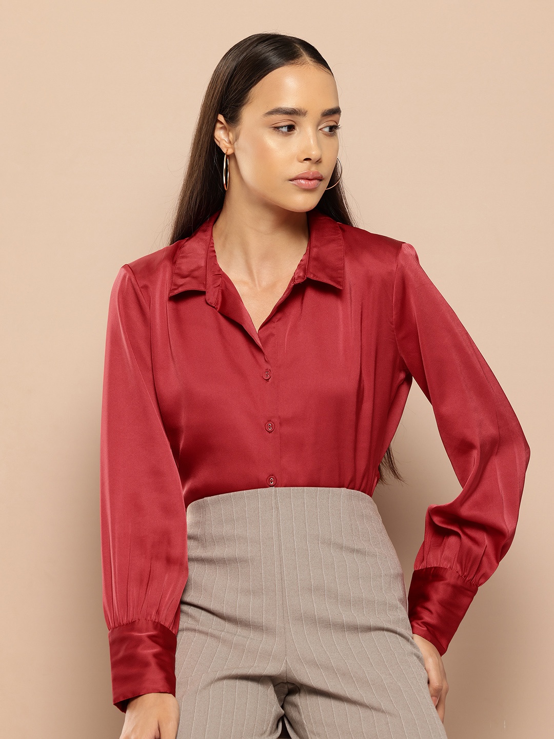 

Chemistry Women Satin Formal Shirt, Red
