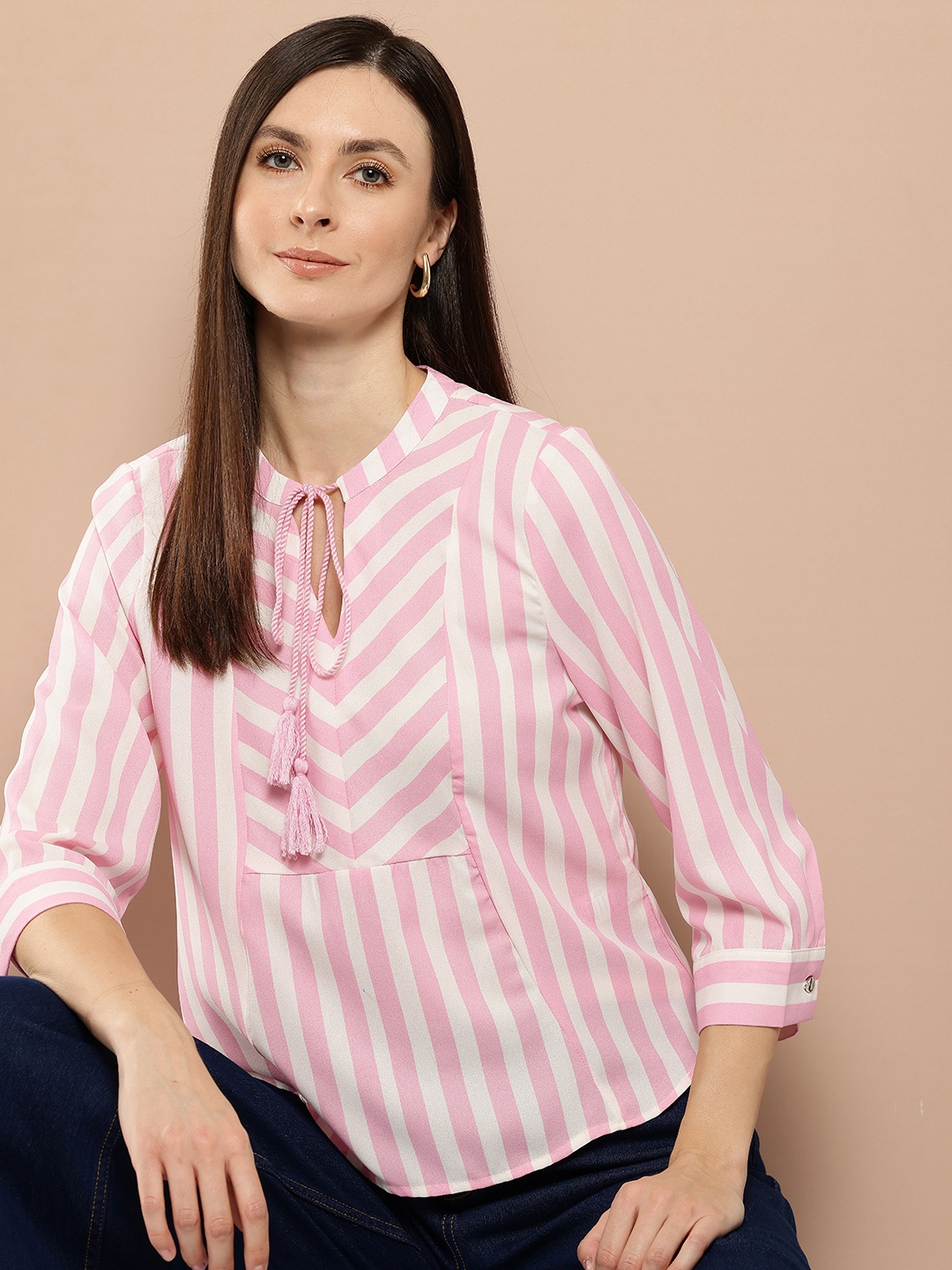 

Chemistry Striped Tie-Up Neck Top, Pink