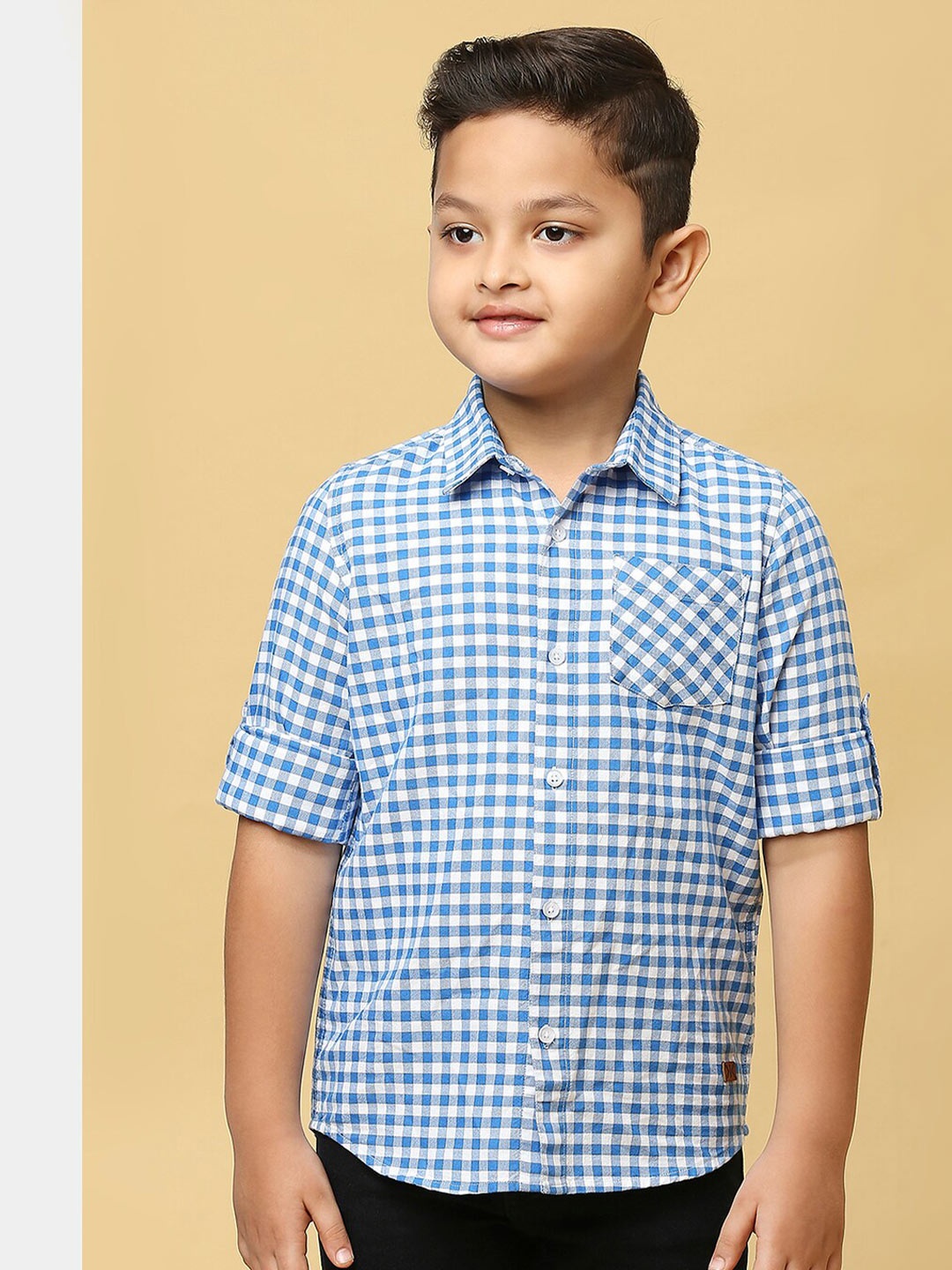 

Killer Boys Gingham Checked Smart Organic Cotton Casual Shirt, Blue