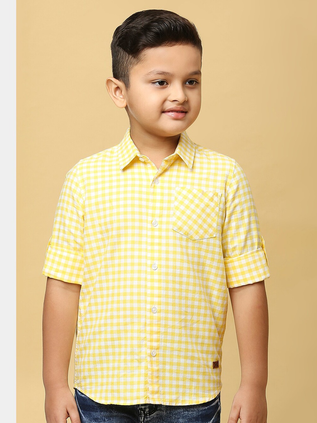 

Killer Boys Smart Gingham Checked Oxford Organic Cotton Casual Shirt, Yellow