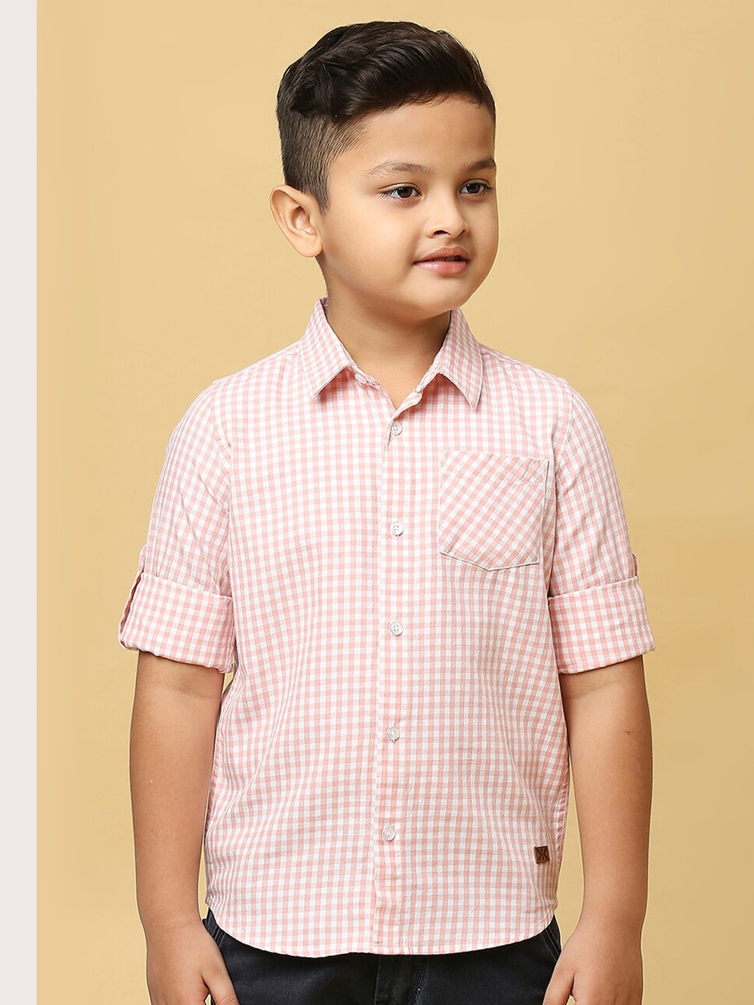 

Killer Boys Smart Gingham Checked Oxford Organic Cotton Casual Shirt, Pink