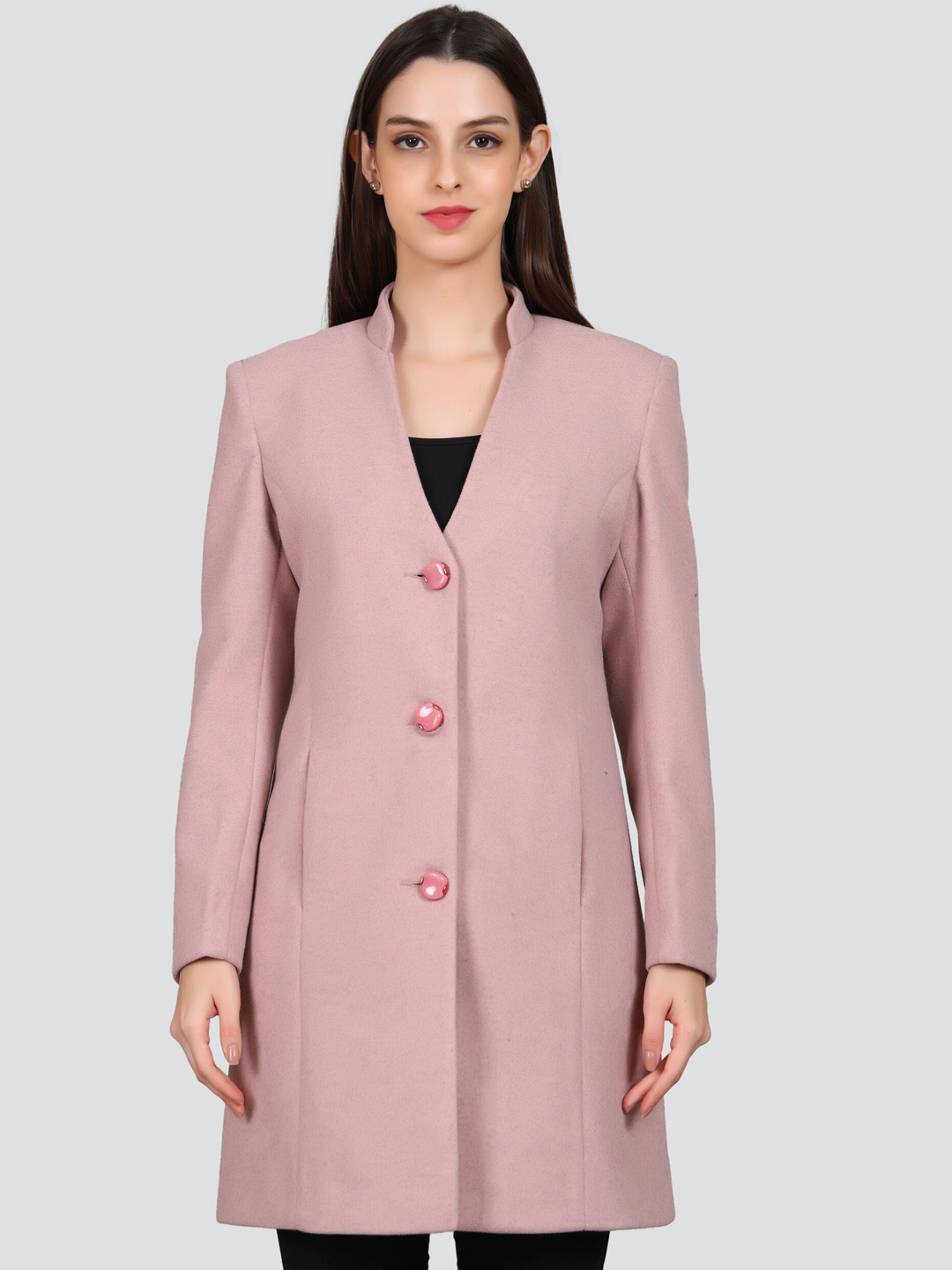

YOUNG CLUB CLASSIC Stand Collar Woollen Overcoat, Pink