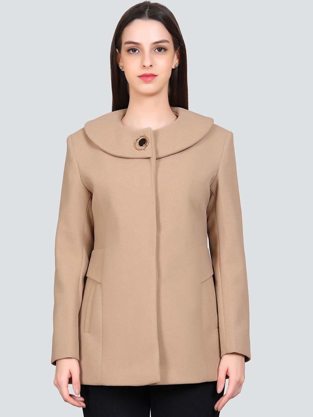 

YOUNG CLUB CLASSIC Peter Pen Collar Woollen Longline Overcoat, Khaki