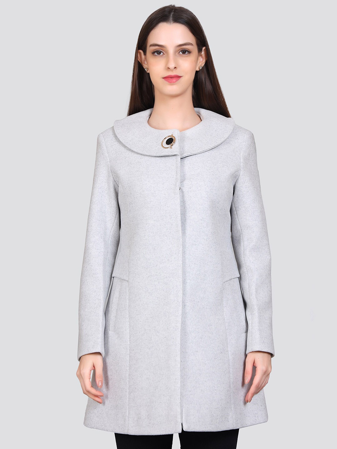 

YOUNG CLUB CLASSIC Peter Pen Collar Long Sleeve Wool Longline Overcoat, Grey