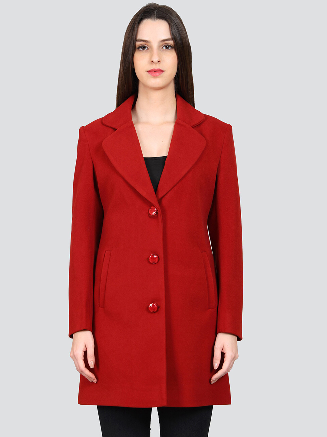

YOUNG CLUB CLASSIC Notched Lapel Woollen Overcoat, Red