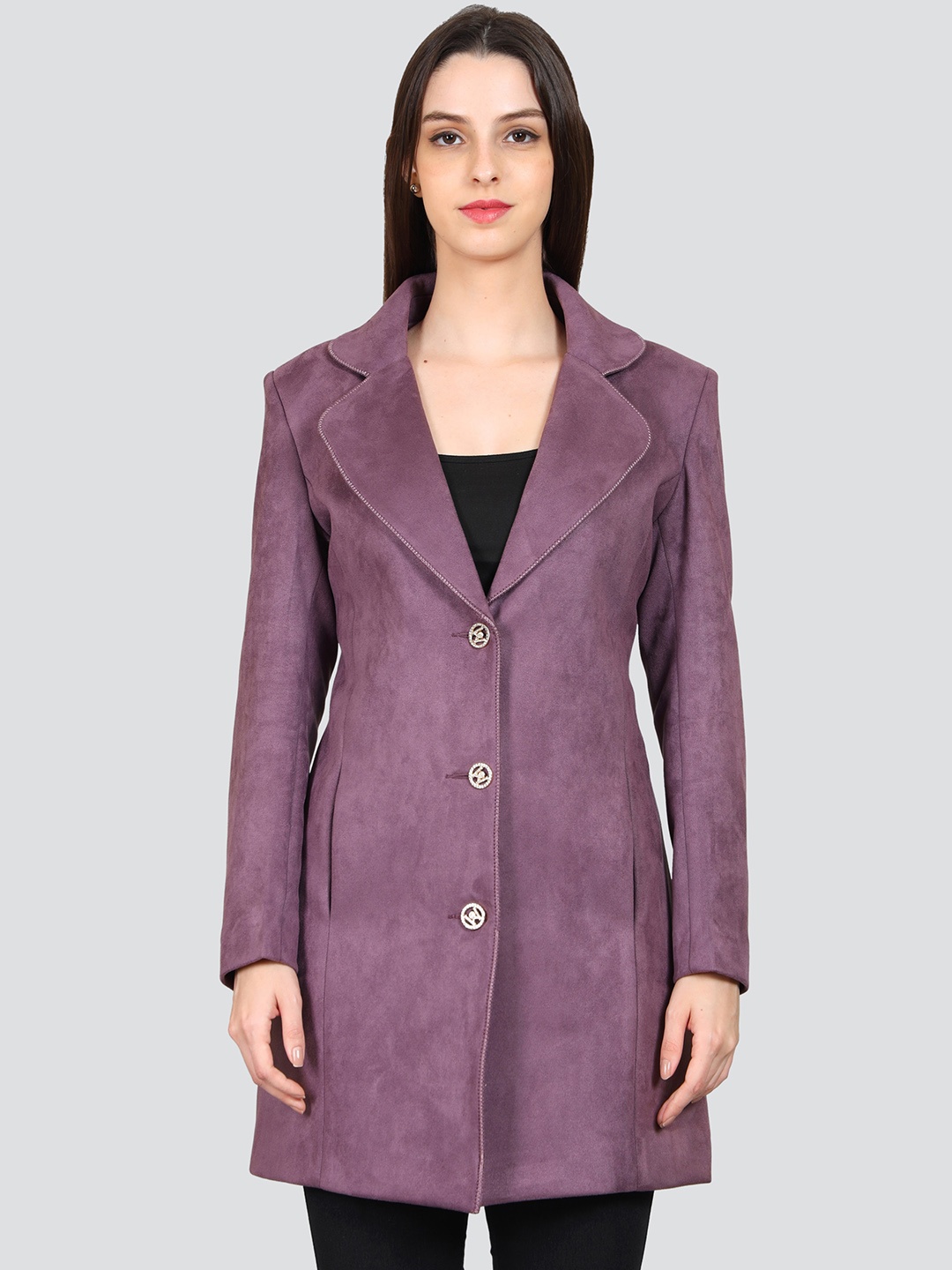 

YOUNG CLUB CLASSIC Notched Collar Woollen Longline Overcoat, Purple