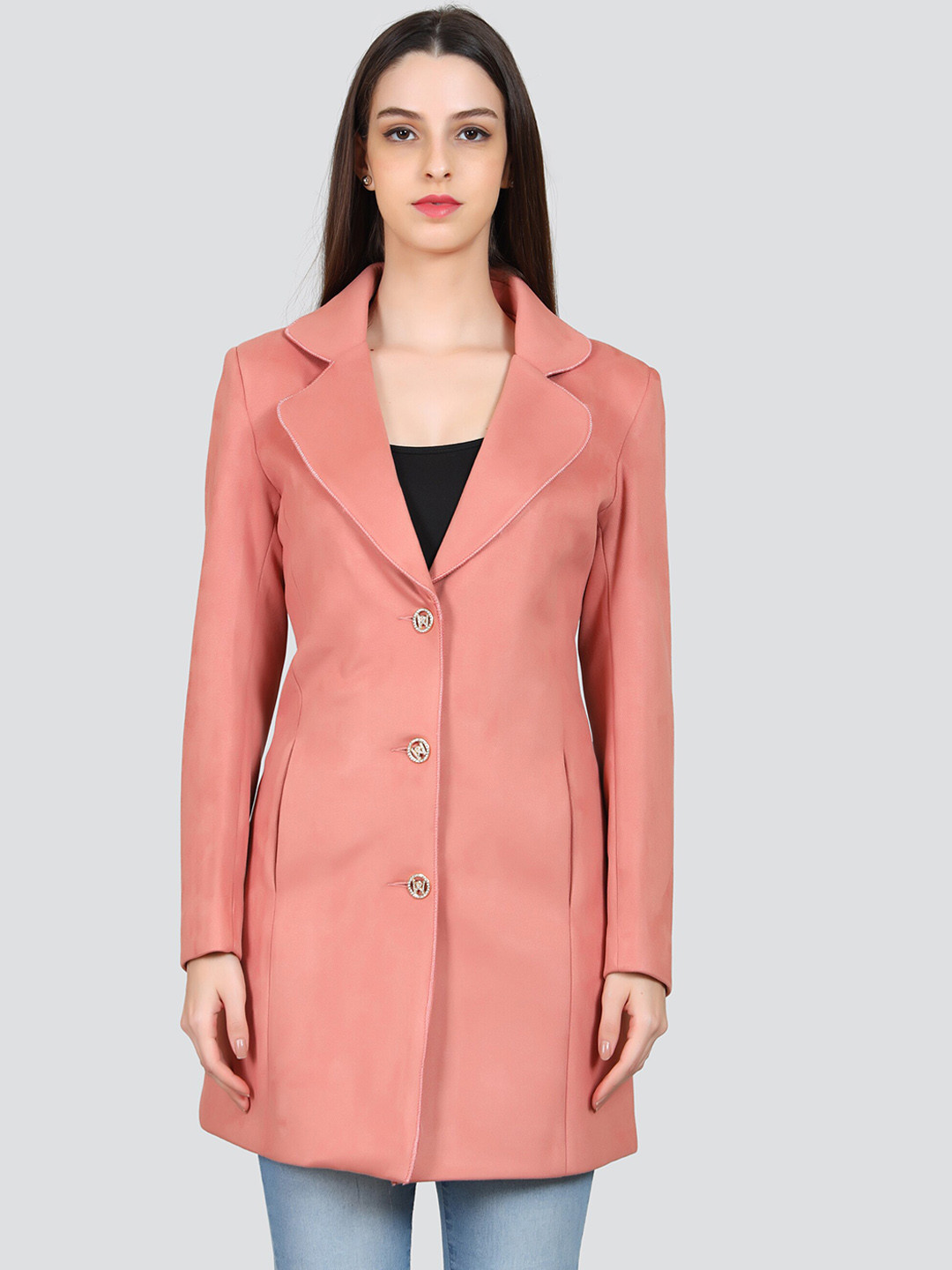 

YOUNG CLUB CLASSIC Notched Collar Woollen Overcoat, Peach