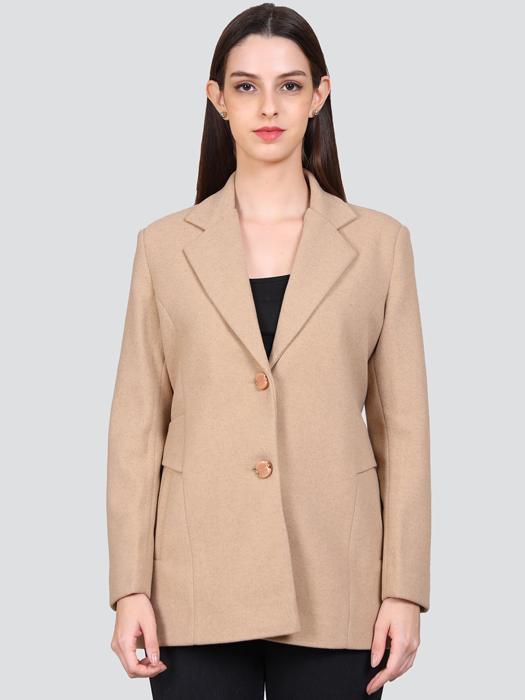 

YOUNG CLUB CLASSIC Notched Lapel Woollen Overcoat, Beige