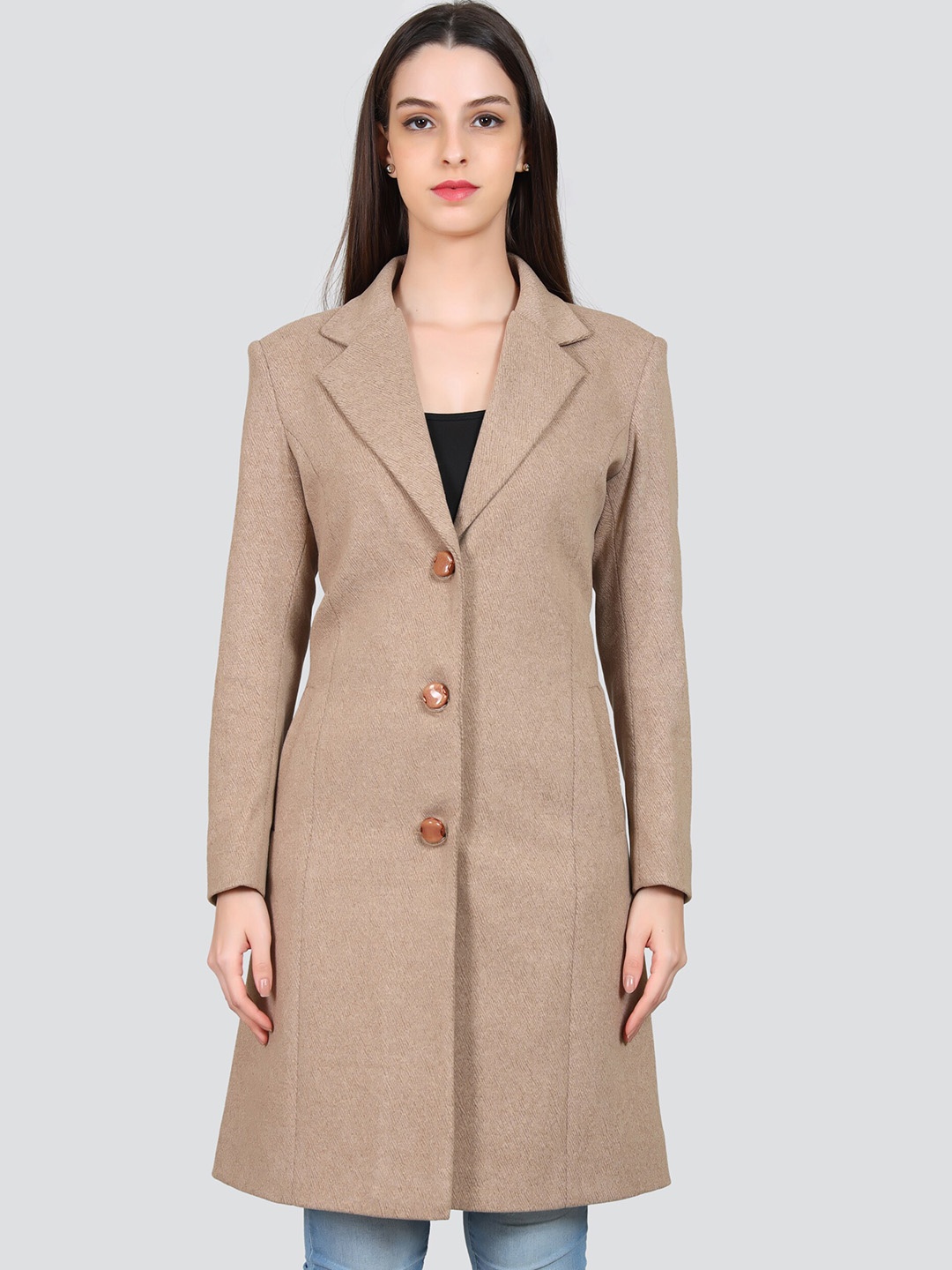 

YOUNG CLUB CLASSIC Notched Lapel Longline Woollen Overcoat, Beige