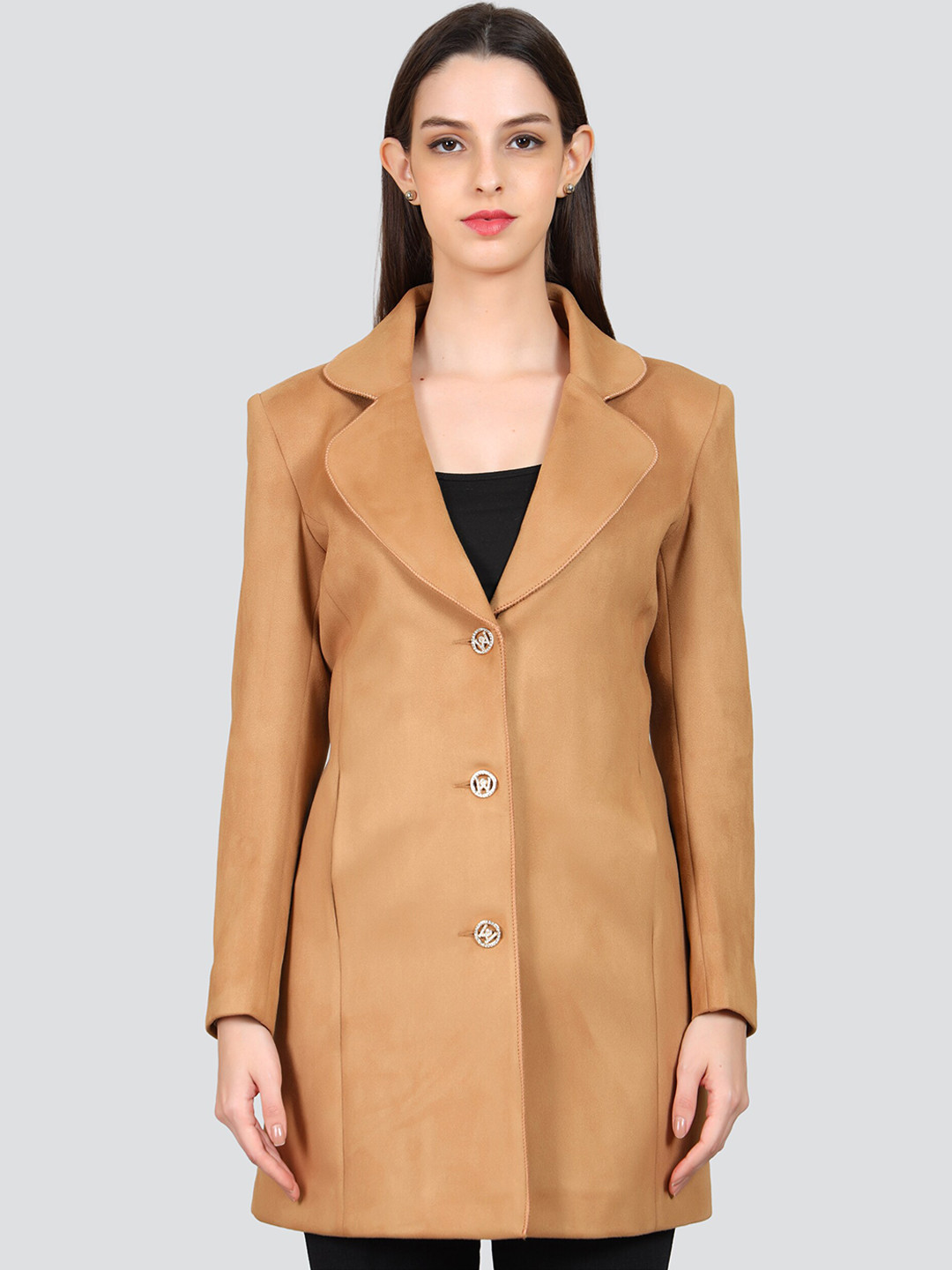 

YOUNG CLUB CLASSIC Notched Collar Longline Woollen Overcoat, Mustard