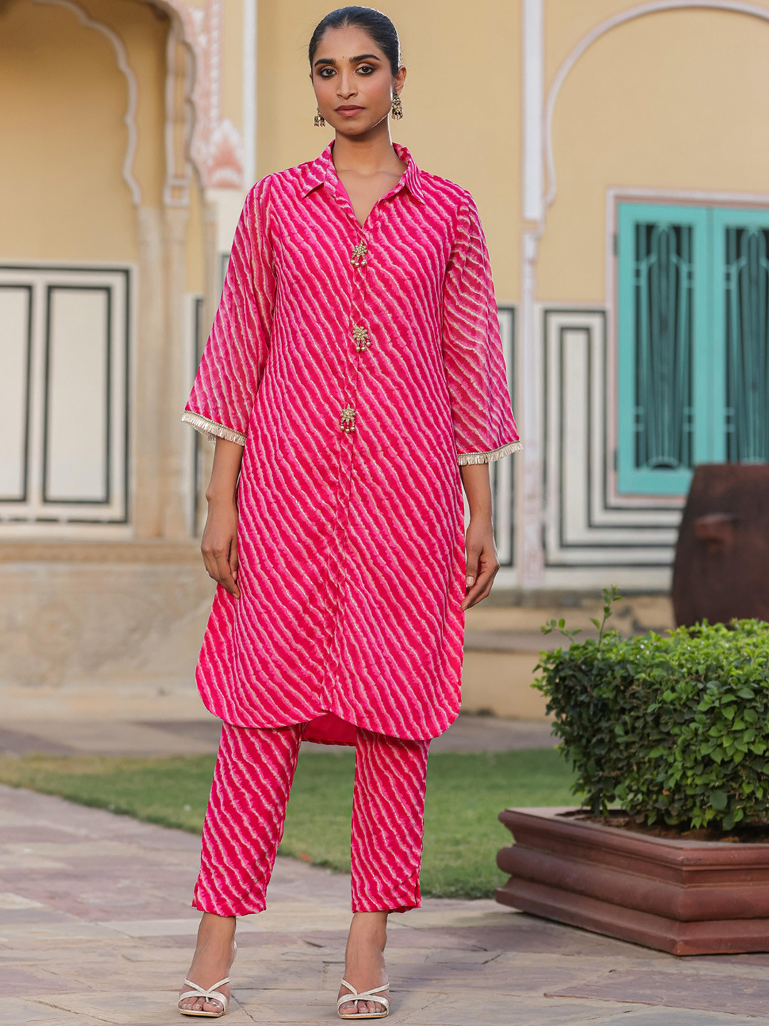 

SCAKHI Striped Tunic & Trousers Co-Ords, Pink