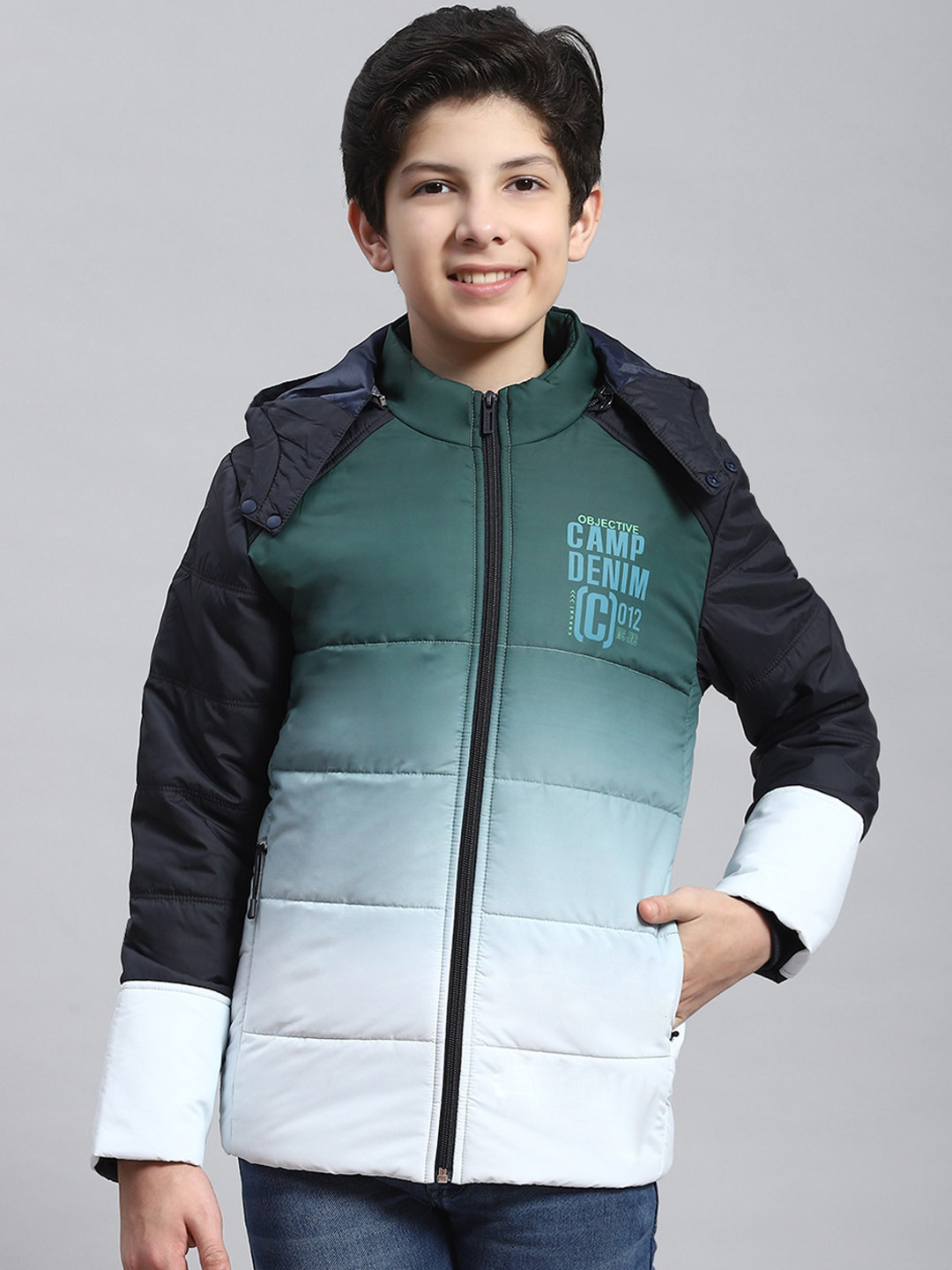 

Monte Carlo Boys Colourblocked Detachable Hooded Long Sleeve Lightweight Padded Jacket, Olive