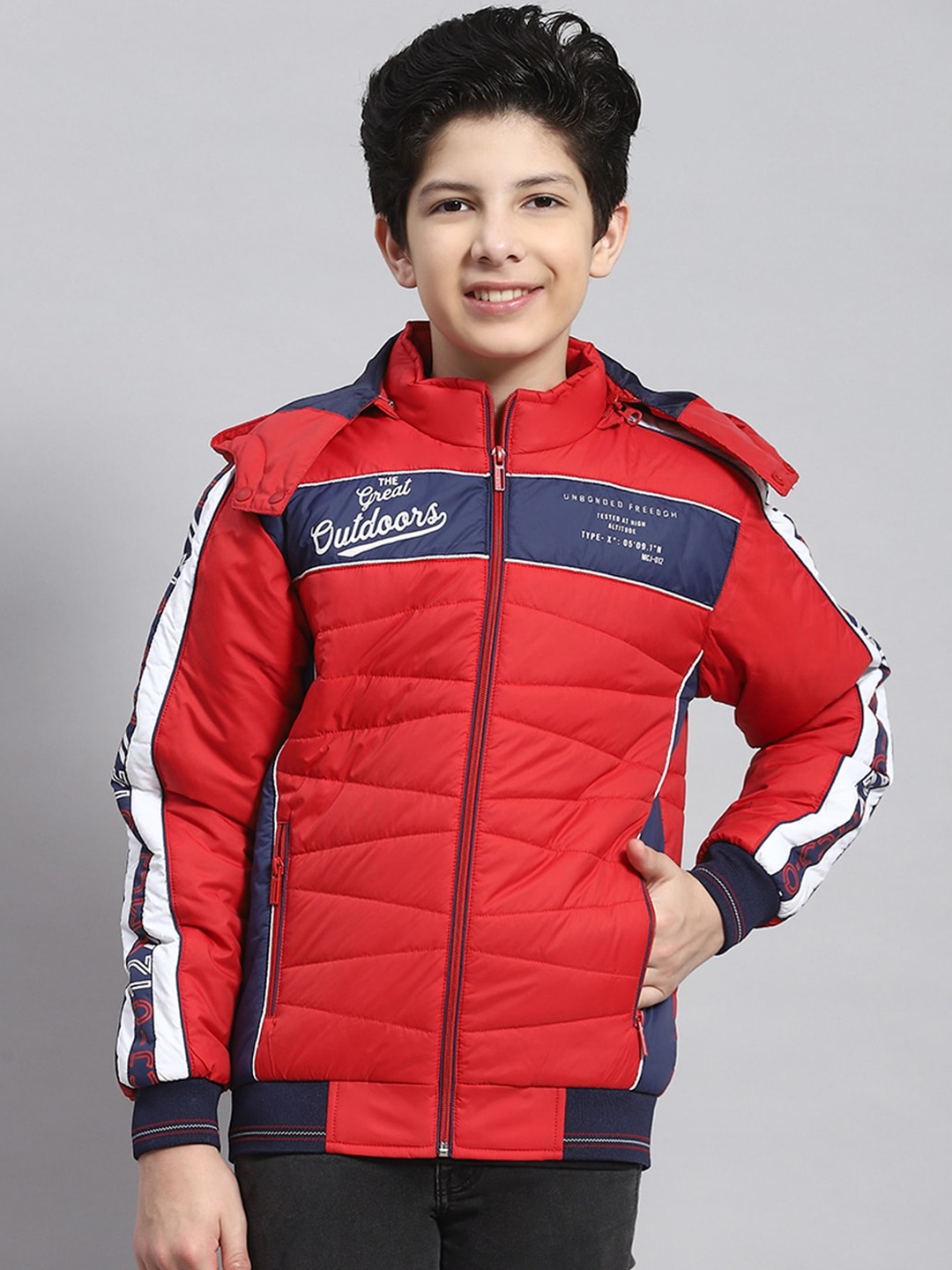 

Monte Carlo Boys Lightweight Typography Printed Hooded Padded Jacket, Red