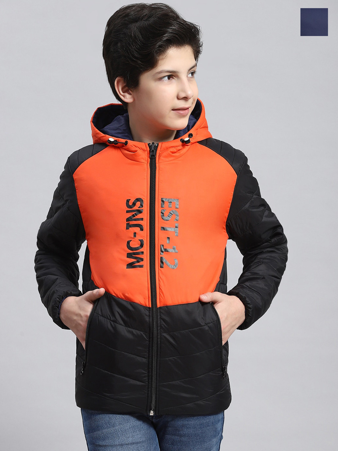 

Monte Carlo Boys Reversible Colourblocked Hooded Padded Jacket, Orange