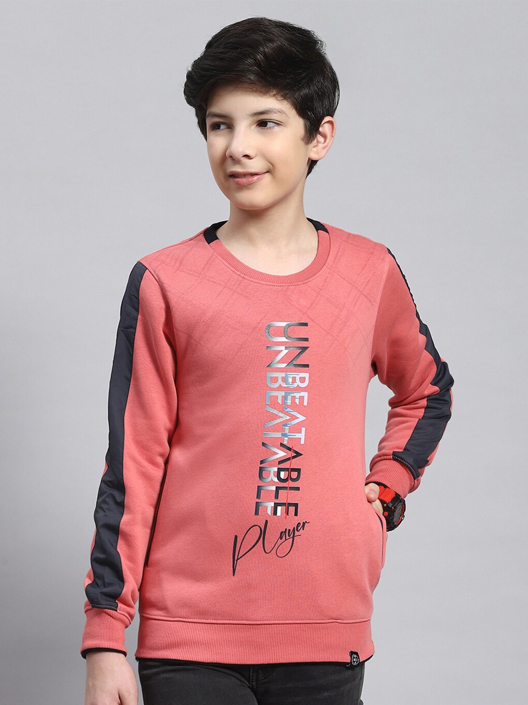 

Monte Carlo Boys Typography Printed Long Sleeve Pullover Sweatshirt, Pink