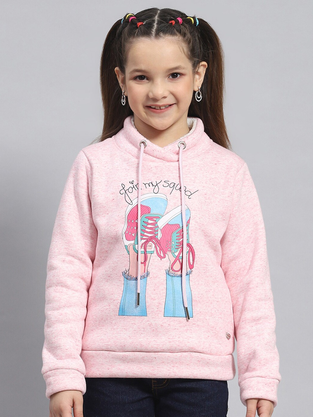 

Monte Carlo Girls Graphic Printed Mock Collar Cotton Sweatshirt, Pink
