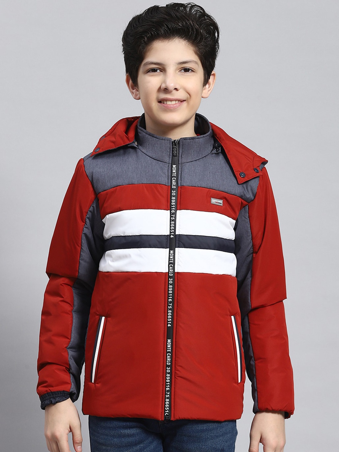 

Monte Carlo Boys Colourblocked Hooded Lightweight Bomber Jacket, Rust