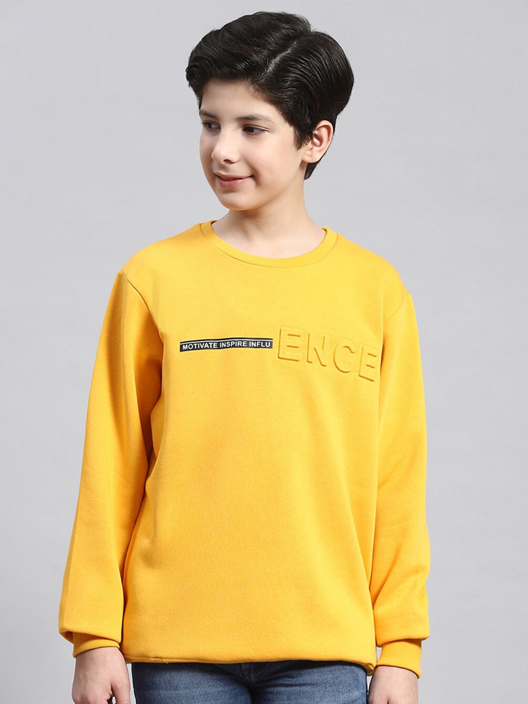 

Monte Carlo Boys Typography Printed Cotton Pullover Sweatshirt, Mustard