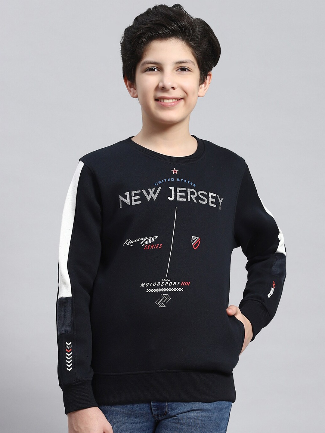 

Monte Carlo Boys Typography Printed Cotton Sweatshirt, Navy blue