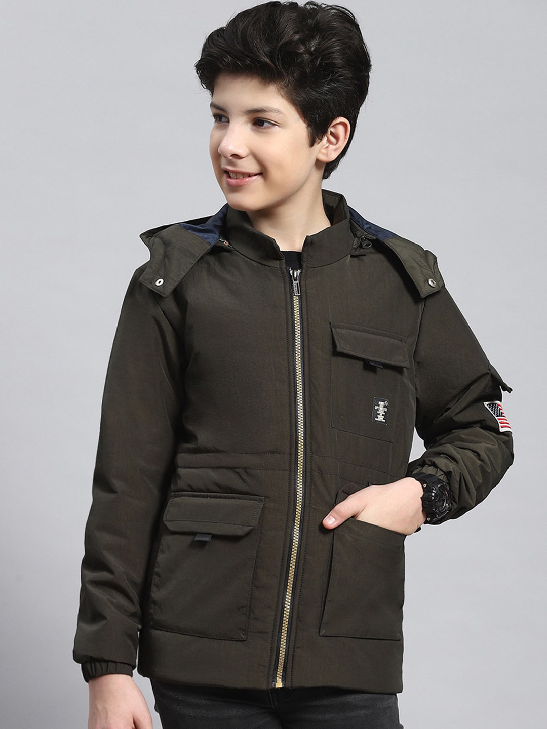 

Monte Carlo Boys Hooded Lightweight Padded Jacket, Olive